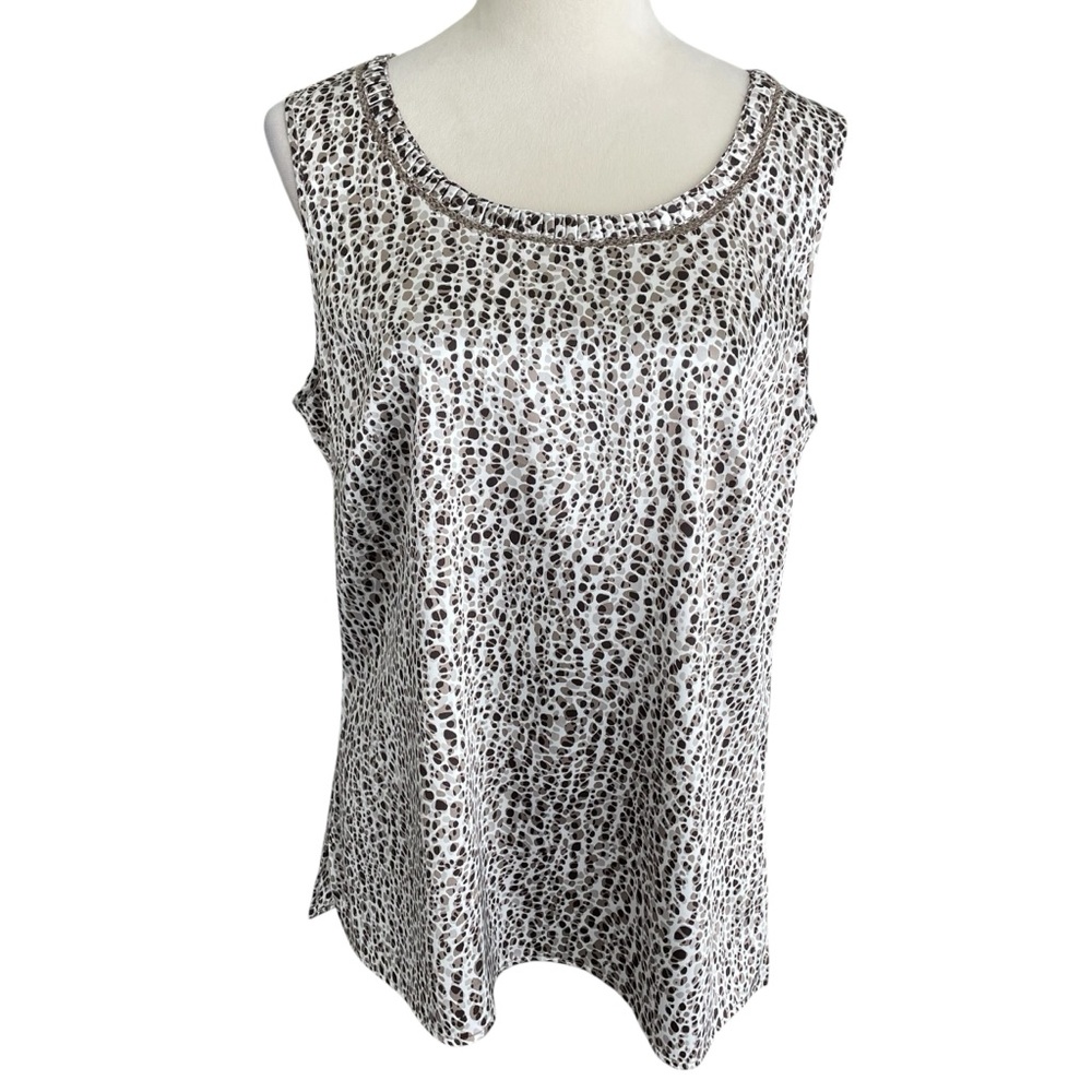Chico's Sleeveless Animal Print Satin‎ Top Women L Workwear Career Office Attire